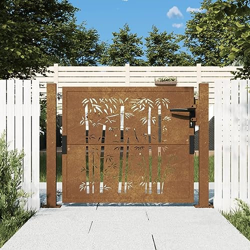 Recinzione e barriere, cancelli da giardino, 105 x 80 cm, in acciaio corten, design bambù