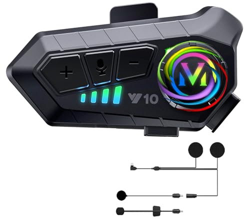 Casco Moto Auricolare, Y10 Cuffie per Caschi da Moto per Persona Singola wireless 5.3 Impermeabile IPX6 Cancellazione del rumore, Casco-Moto-Cuffie-Auricolare-Singola
