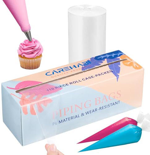 Carehabi Juego de 110 Mangas pasteleras Desechables, 47 x 23 cm, Bolsas pasteleras Desechables para Hornear y Tartas, decoración y Galletas, Galletas
