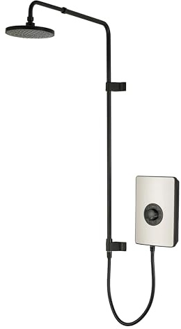 Triton Showers Collections UNIQ® | Shower Electric | 9.5 KW I Nickle I Electrical Showers | with Rainfall Showerhead and Anti Twist Hose | Best Electric Shower Units for Bathrooms