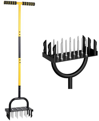 Mempa Aireador de césped, herramienta de aireación de núcleo de césped 2 en 1, aireador manual de suelo de 43 pulgadas, herramienta de aireación de césped para patio