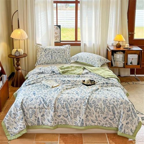 Fansu Colcha Acolchada Fina Suave Microfibra Cubrecama Rellenos Finos Toda Temporada Colchas Bouti Cama 90/135/150, Tartán Patrón Impreso Manta para Sofa (Hoja de Ginkgo,180x200cm)