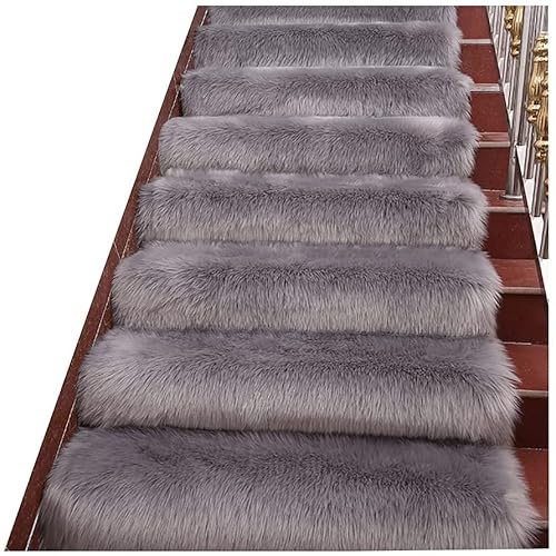 Tappeti per Scale Soffici | Tappetini per Scale autoadesivi Antiscivolo | Tappetini Morbidi e setosi in Peluche | Tappetini per Scale da Interni | Copri Scale Pelosi - Grigio - 3 Pezzi 27x60
