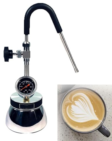 Espumador de leche y hervidor de agua, boquilla de 3 agujeros con manómetro de presión de aire, ajustable para llama abierta y placas de inducción, perfecto para uso en exteriores y domésticos