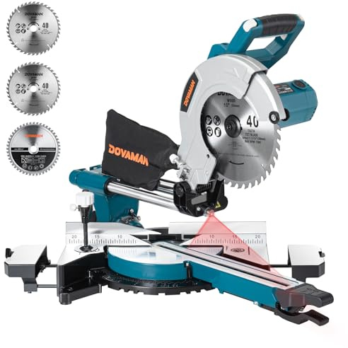 DOVAMAN DMS01A Sierra Ingletadora 2000W, 2 Velocidades 3200/5000 RPM, 3 Hojas TCT, Corte Máx 340x90mm, Inclinación 0–45°, Guía Láser, 9 Posiciones, Para Madera PVC Aluminio Metales Blandos