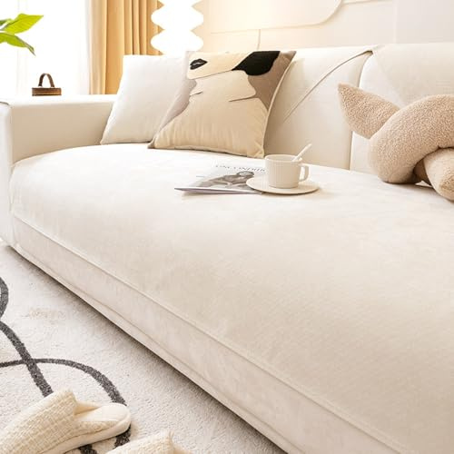 Sofföverdrag vattentätt soffskydd av chenille, soffskydd halkfritt på hörnsoffa L/U-form, soffskydd hund och soffskydd katt, tvättbar, lätt att rengöra (vit, 70 x 180 cm)