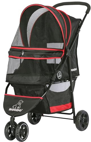 ROODO Escort 3 Wheel Pet Stroller for Small/Medium Dogs and Cats Foldable Portable Black Red