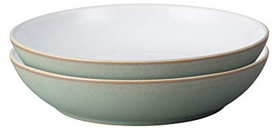 Denby - Regency Green Pasta Bowls Set of 2 - Dishwasher Microwave Safe Crockery 1050ml 22cm - Green, White Ceramic Stoneware Tableware - Chip & Crack Resistant