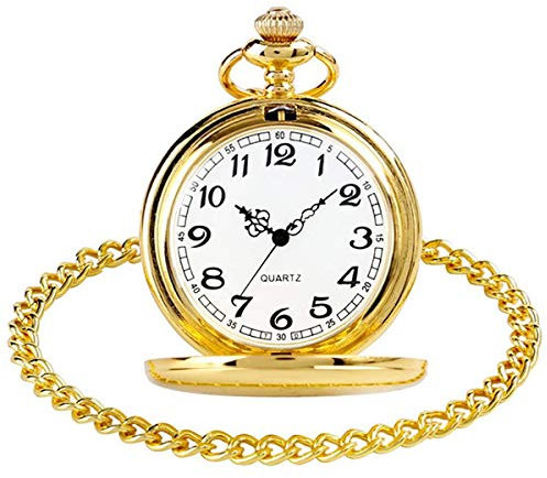 WONOLO Smooth Vintage Steel Quartz Pocket Watch Classic Fob Pocket Watch with Short Chain for Men Women - Gift for Birthday Anniversary Day Christmas Fathers Day (Gold)