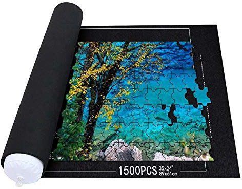 Queta Rotolo di Puzzle,Puzzle Tappetino in Feltro,Tappetino per Puzzle a Forma di Puzzle, con Cordino per riporre Fino a 1500 Puzzle (Nero)
