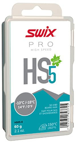 Swix HS05-6 - Cera de Alta Velocidad - HS5 Turquesa - 0 a 10 °C - Barra de 60 g - Sin flúor - Esquí o Snowboard - Aprobado por la FIS