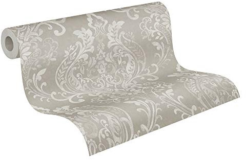 Papier Peint Baroque New Life A.S. Création Papier peint intissé 10.05 m x 0.53 m Beige Crème Gris Fabriqué en Allemagne 376814 37681-4