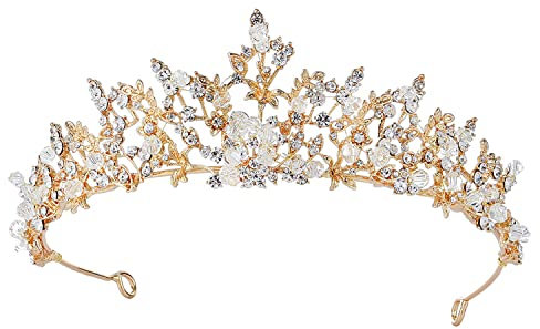 HOMEYU Zirkon Damen Krone Diadem Hochzeit Tiara Braut Tiara mit Inlay Kristall Strass Blume Braut Tiara Krone Haarschmuck