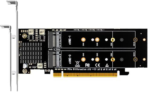 GLOTRENDS PA41 4 Ports M.2 NVMe zu PCIe 4.0 X16 Adapter ohne PCIe Bifurcation Funktion, unterstützt 22110/2280/2260/2242/2230 Größe
