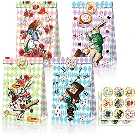 12 pezzi sacchetti regalo con 18 adesivi sacchettini compleanno bambini ,sacchetti di carta per feste di compleanno Buste Regalo Sacchetti per Caramelle, regalini fine festa compleanno (b)