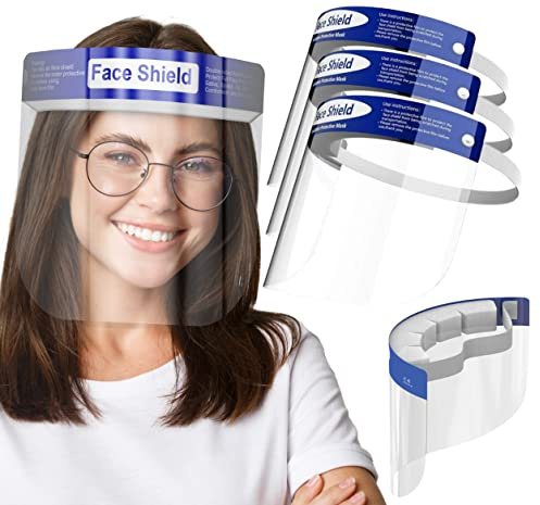 Medical Nation Face Shield | 10 Pack | Clear Plastic Face Shields for Women, Men & Kids, Anti-Fog, Lightweight Reusable Face Shield Mask, Safety Visor Cover with Comfortable Sponge & Elastic Band