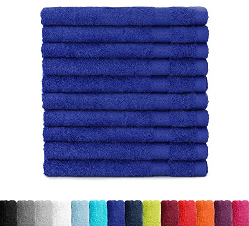 BaSaTex Frottee Gästehandtücher 30x50 im 10er Set | Gästetuch 100% Baumwolle Made in Green | Farbe: Royalblau