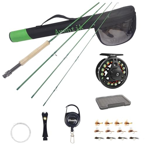 Aventik Fly Fishing Riverbend Series Lightweight Fly Fishing Rod and Reel Combo with Fly Box Case，Fishing Flies,Carrying Case and Accessories Medium Fast Action (7'3'' LW2/3 Kit)