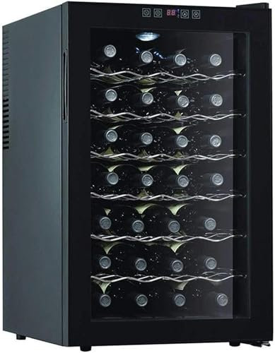 QPZMALSKY Réfrigérateur Indépendant De 28 Bouteilles, Thermoélectrique, Rouge Et Blanc, Refroidisseur De Vin/Entrepôt De Comptoir avec Écran De Température Numérique