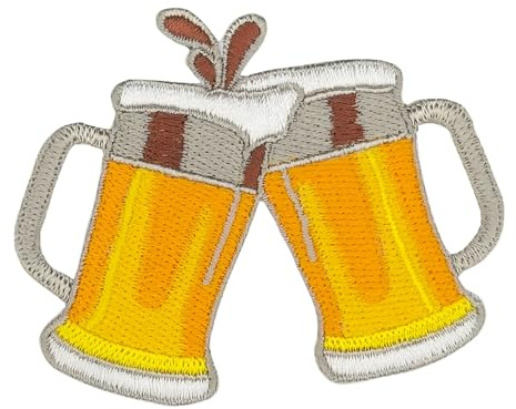 Bier Krug Aufnäher zum aufbügeln oder aufnähen Bügelbild Bügelpatch Oktoberfest Aufbügler für Kleidung gestickter Bügelflicken Applikation Patch Größe 6,7 x 5,5 cm