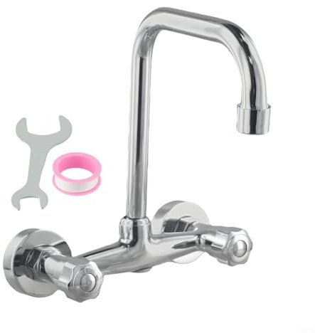 Entgoinggo Grifo de cocina de alta presión, grifo de fregadero de cocina de latón Grifo giratorio 360 Grifo de fregadero de pared de doble agujero (B)