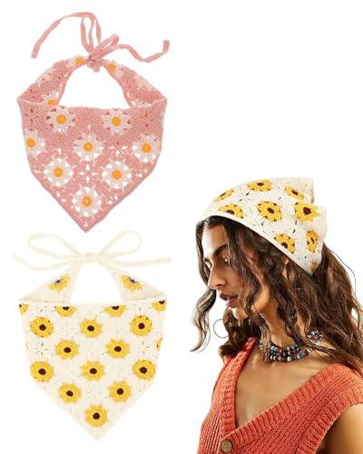 MOPZIJA 2PCS Bandeaux Triangulaires Bohèmes En Mousseline De Soie Turban Pour Femme Bandeaux Bohèmes Triangulaires Élastique Bande De Cheveux,bandana cheveux femme,bandana cheveux,chouchou foulard