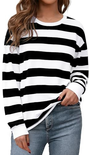 Aottori Felpa Donna Girocollo Senza Cappuccio Manica Lunga a Righe | Maglia Oversize, Maglietta Larga, Sport Maglione, Elegante Tops, Casual, Streetwear, Autunno