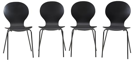 [en.casa] Juego de 4 Sillas Comedor Etne de Estilo Escandinavo Conjunto de 4 Sillas Versátil para Comedor Sala de Estar Metal y Madera de Abedul 85 x 48 x 50 cm - Negro