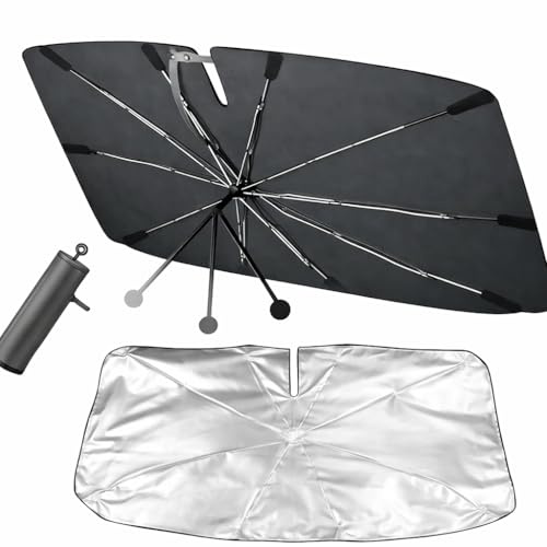 Parasole Auto Ombrello Parabrezza Interno 142x79 cm, Manico Pieghevole 360°, Copertura Completa, Protezione UV e Anti Calore, Parasole Pieghevole con Custodia
