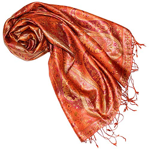 Lorenzo Cana Pashmina sjal växelduk jacquard vävd 100 % silke paisley-mönster sidenscarf sidenscarf pashmina flerfärgad 70 x 190 cm, ocker-guld-rosa, 70 x 190 cm