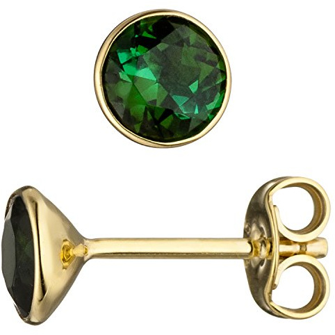 Jobo Damen-Ohrstecker rund aus 14 Karat 585 Gold mit Turmalin grün 5 mm