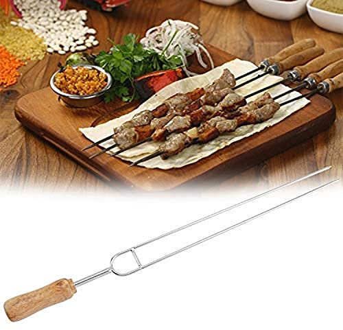 6pcs Fork lungo barbecue, acciaio inox doppio spiedino per barbecue, manico in legno riutilizzabile Spiedi barbecue bastoncini all'aperto per casa 40 cm