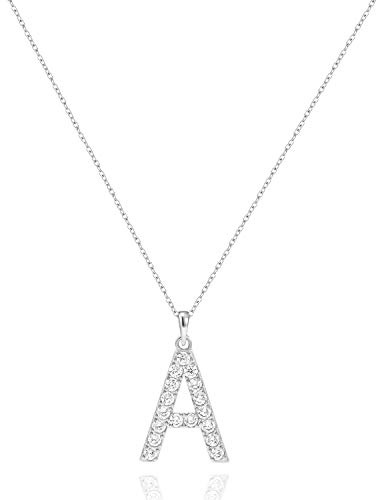 Tarsus A Initial Letter Stainless Steel Silver Alphabet Pendant Necklace Monogram charm cubic zirconia Jewelry Gifts for Women Teen