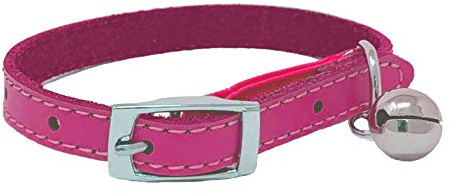 Cat Collar Real Leather with Safety Elastic, Bell, Available (Pink)