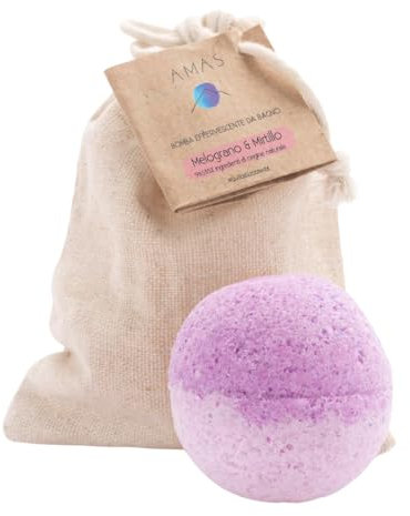 AMAS Bomba Effervescente Profumata da Bagno - RIVITALIZZANTE- Frutti di bosco - Fatta a mano in Italia - Naturale, Vegan e Plastic Free - Profumata - Aromaterapia - Idea Regalo