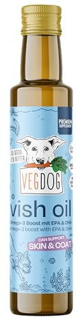 VEGDOG Vish Oil hypoallergenes Öl (250 ml) | Nahrungsergänzung für Hunde | veganes Fischöl mit Omega-3-Fettsäuren