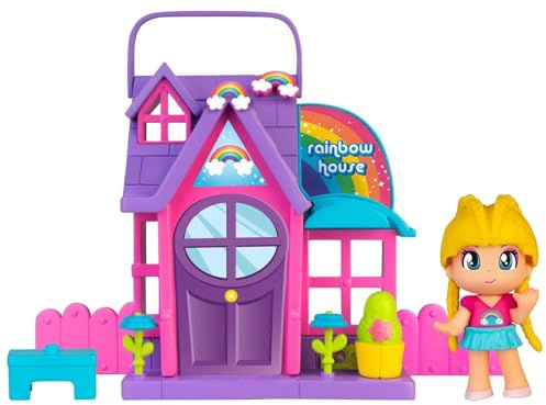 Famosa Pinypon - Regenbogenhaus, lila und rosa faltbares Spielhaus mit Zubehör, Spieldekoration und Einer Minipuppe, für Jungen und Mädchen ab 3 Jahren, (PNY26200)