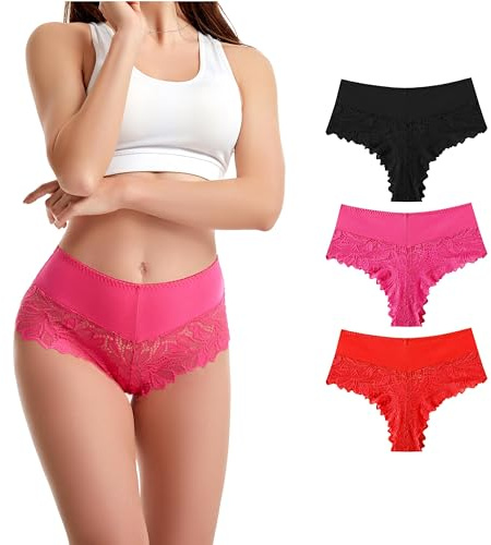 TRIFOLIUM Culottes Françaises Taille Basse pour Femmes 3 Paquet (Noir, Rose Fuchsia, Rouge) FR 40-42 Étiquette d'usine M (8114-3P-M-BK-HPK-RD-T6)