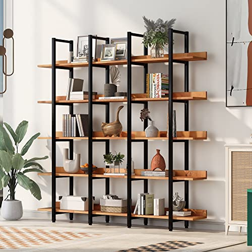 Harper & Bright Designs 5-Tier Bookcase, Industrial Style Bookshelf with Metal Frame and MDF Board, Large Etagere bookshelves with Open Display Shelves for Living Room Bedroom Home Office, Black+Brown