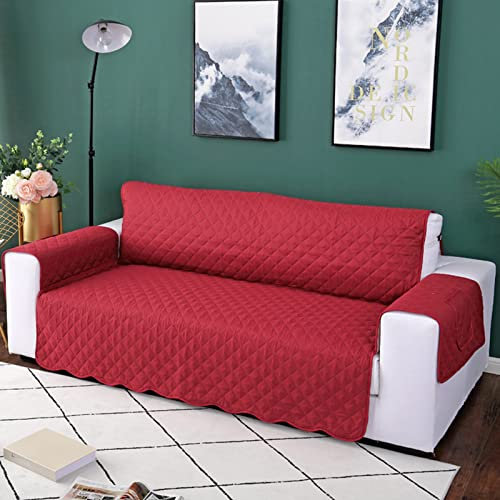 IMYOGI Hochelastischer Sofabezug, wendbarer Sofabezug, gesteppter Möbelschutz mit elastischen Bändern, einfarbig, universeller Couch-Schonbezug für Haustiere, Kinder, Rot, 130 x 195 cm
