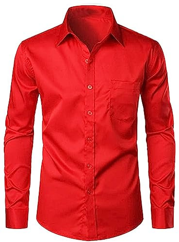 BKS Classic Mens Long Sleeve Easy Care Formal Shirts Sizes 14.5 to 19.5 / S to 3XL (M - 15.5 Collar, RED)