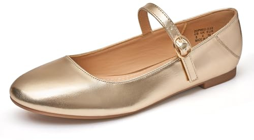 Rekayla Mary Jane Ballets Flats Shoes Women Dressy Comfortable Round Toe Slip on Ballet Flat Adjustable Buckle Casual Shoes PU Gold Flats for Women Size 11