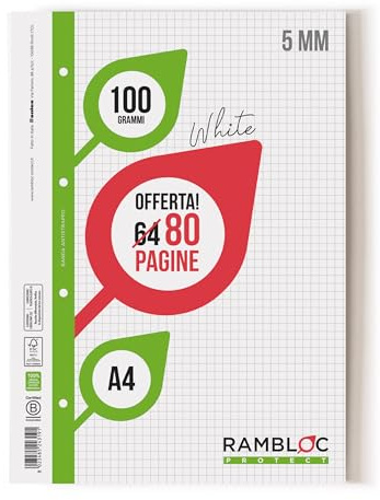 Ricambio rinforzato Rambloc Pacco da A4 5MM (320 pagine totali) - Carta 100 gr FSC - Massima Durabilità e Qualità per Tutte le Tue Esigenze di Scrittura e Archiviazione