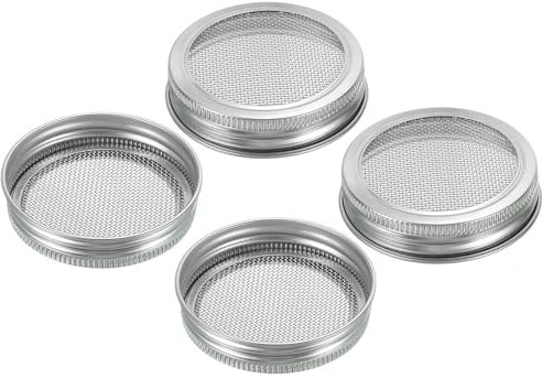 PATIKIL Sprouting Lids, 4 Pcs 70mm Stainless Steel Strainer Lids for Wide Mouth Canning Jars, Silver Tone