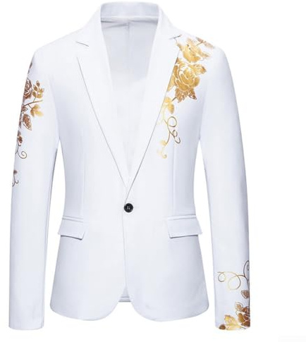 Blazer pour homme motif cachemire floral, coupe ajustée, tenue formelle pour mariage d'affaires (2XL, blanc)