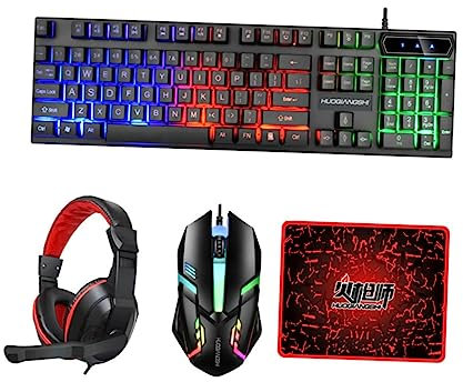 BELLIFFY Clavier Et Souris Gamer Rétroéclairés avec Casque Et Tapis Ensemble De Jeu Filaires pour Pc Et Ordinateur Portable Compatible avec Tous Les Systèmes