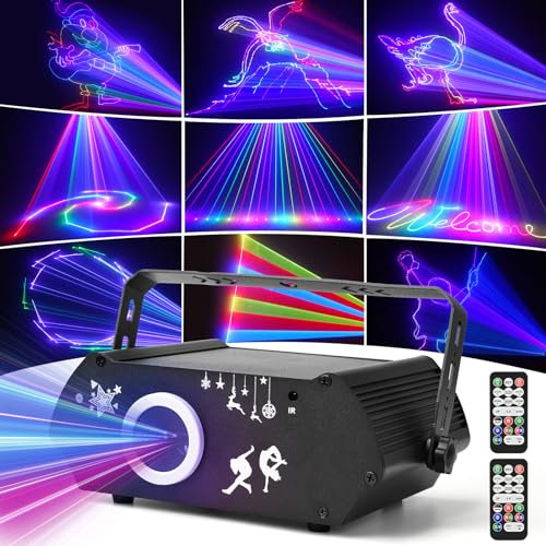Nigecue 3D Discolicht Partylicht mit Fernbedienung, Musikgesteuert RGB 3D Animation Party Disco Lichter mit Beam Scan-Effekte, Kompatibel mit DMX 512, Geeignet für Partys, Disco, Club, KTV, Bar, Bühne