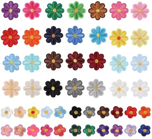 Patches zum Aufbügeln,Bügelflicken,50 Stück Flicken zum Aufbügeln Stoffblumen zum Aufnähen,Aufnäher zum Aufbügeln für Textilien Gänseblümchen Blume für Jeans Hut Diy Zubehör Kleidung Rucksäcke