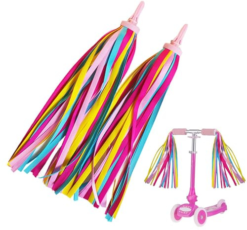 Henyall 1Pair Rainbow Bike Streamers for Girls Boys, 2pcs 12 Colorful Bicycle Handlebar Grips Tassels - Easy Attach to Kids Bike, Scooter, Tricycle Accessories (Yellow Pink)