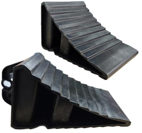 Jyvlucient Wheel Chocks 2PCS Caravan Wheel Chocks With Handles Heavy Duty Car Wheel Chocks Stoppers Plastic Rubber Tyre Saver Trailer Chocks Rubber Chock Blocks Camper backstops 20x11x11.5CM